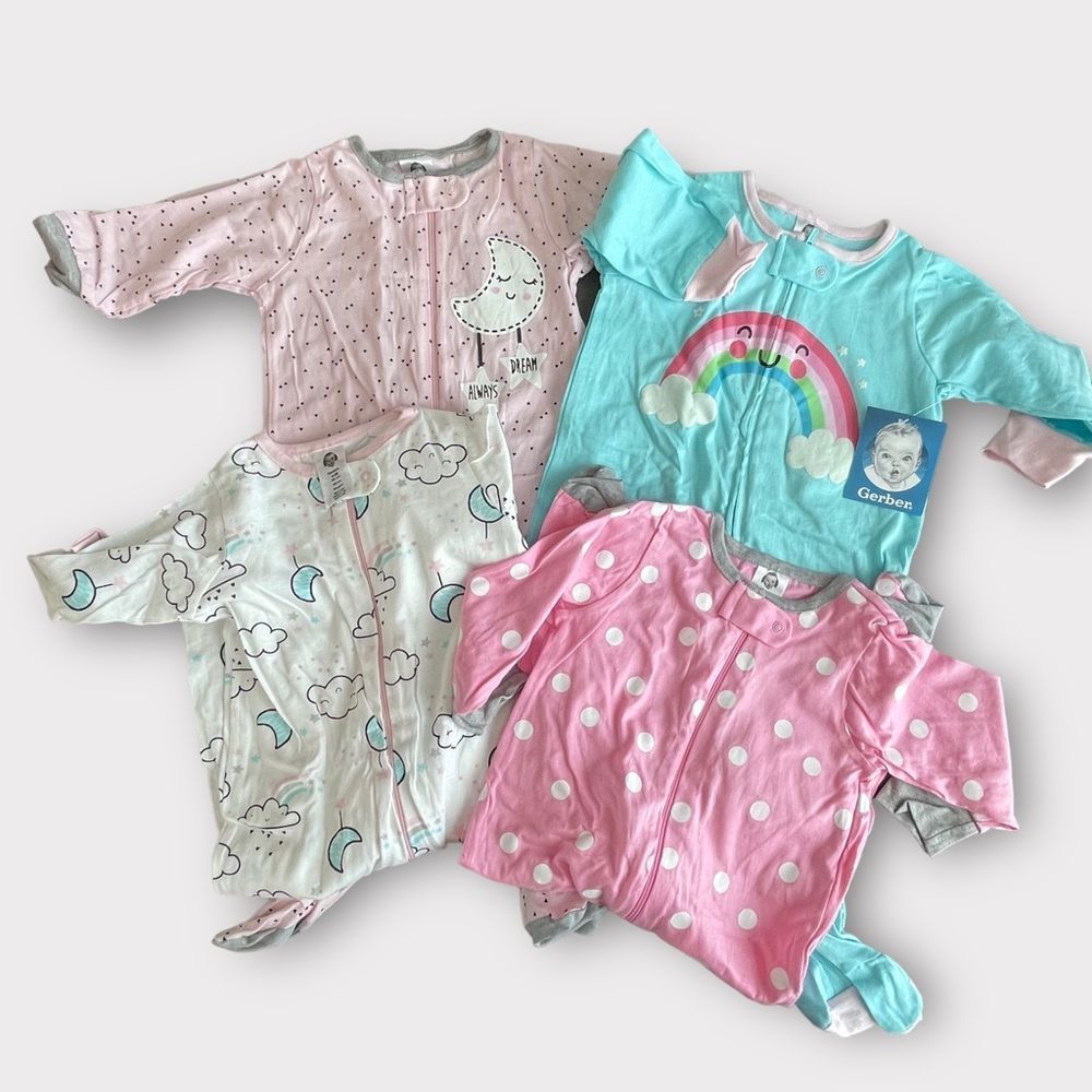 GERBER Bunny Sleep N’ Play 4 Pack Size 3-6M NWT - Picture 7 of 7